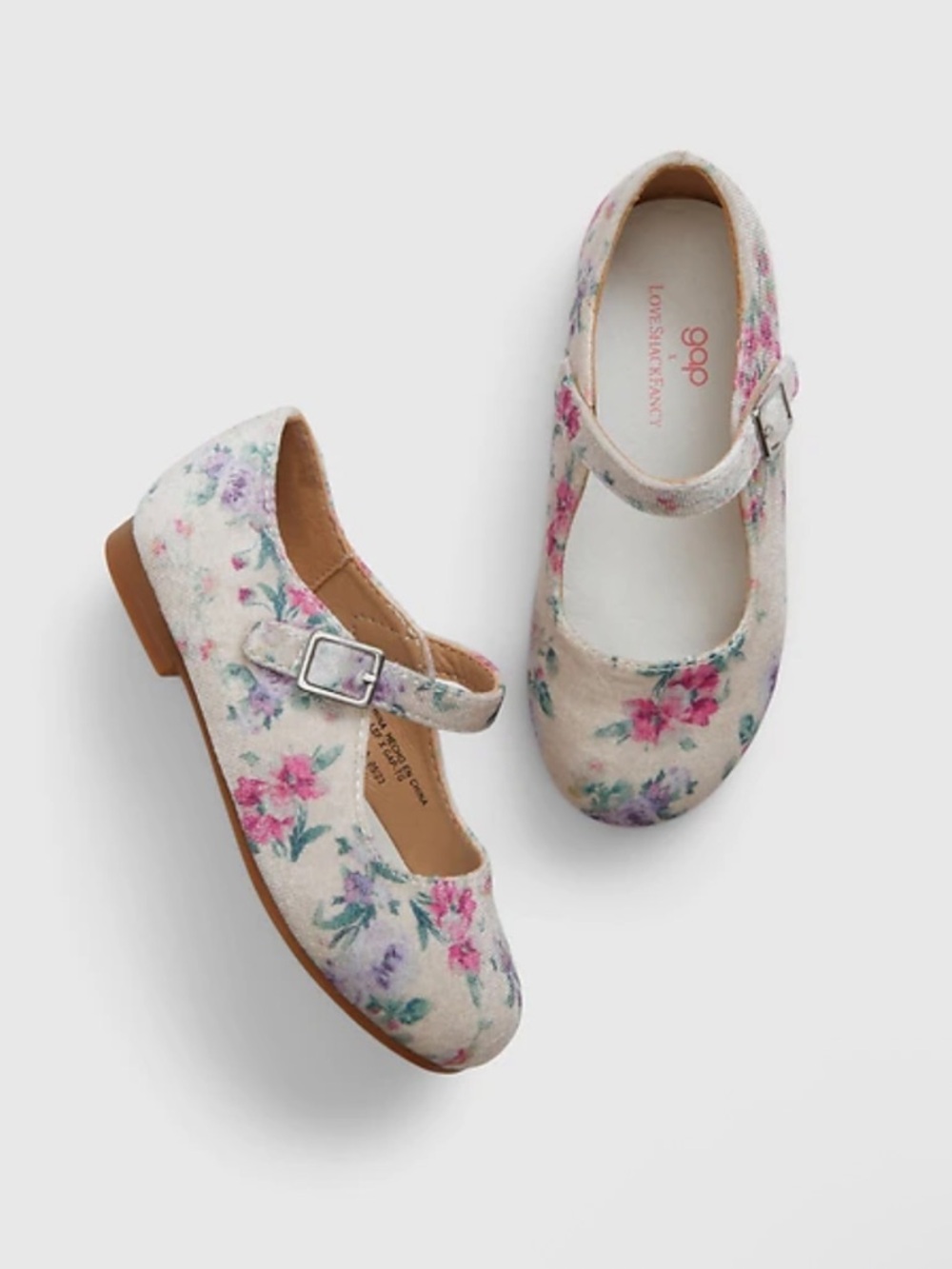 GAP Floral Mary Jane Shoes - Cream with Pink & Purple Flowers